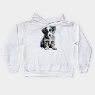 a cute blue eyes puppy drawing Kids Hoodie